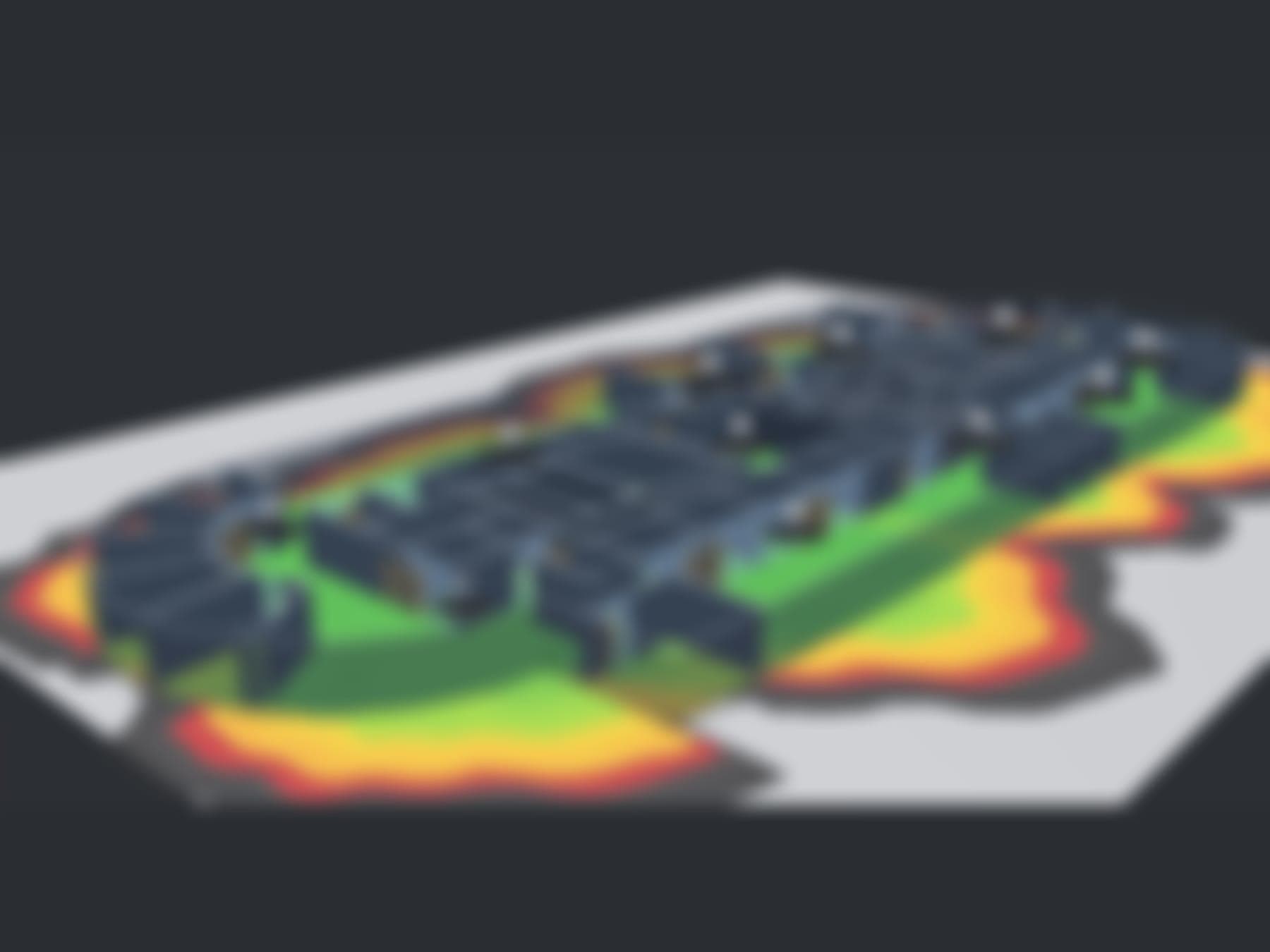 Predictive WiFi coverage design over a client floor plan, deliberately blurred